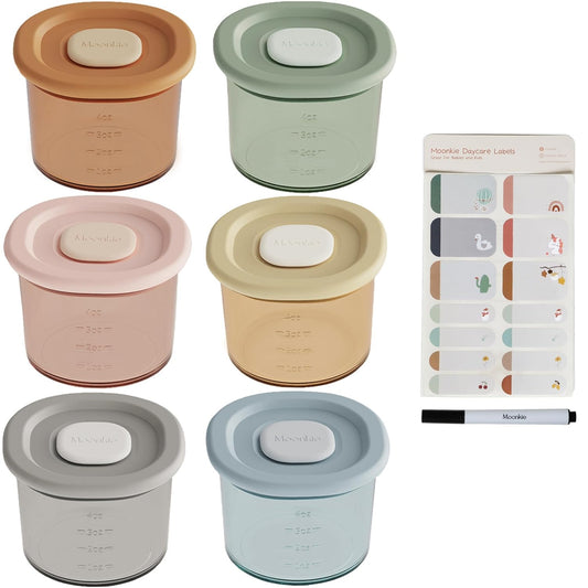 Moonkie Silicone Baby Food Containers | 4 oz Baby Food Storage Jars with Airtight Lids | Reusable Baby Food Jars,
