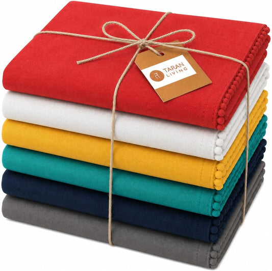 TARAN LIVING Kitchen Towels 100% Cotton Dish Towels Set of 6, Assorted Tea Towels Absorbent Hand Towels with Hanging Loop, 18x28 Inch Kitchen Dish Cloths for Drying, Blanks for Embroidery &amp; Craft