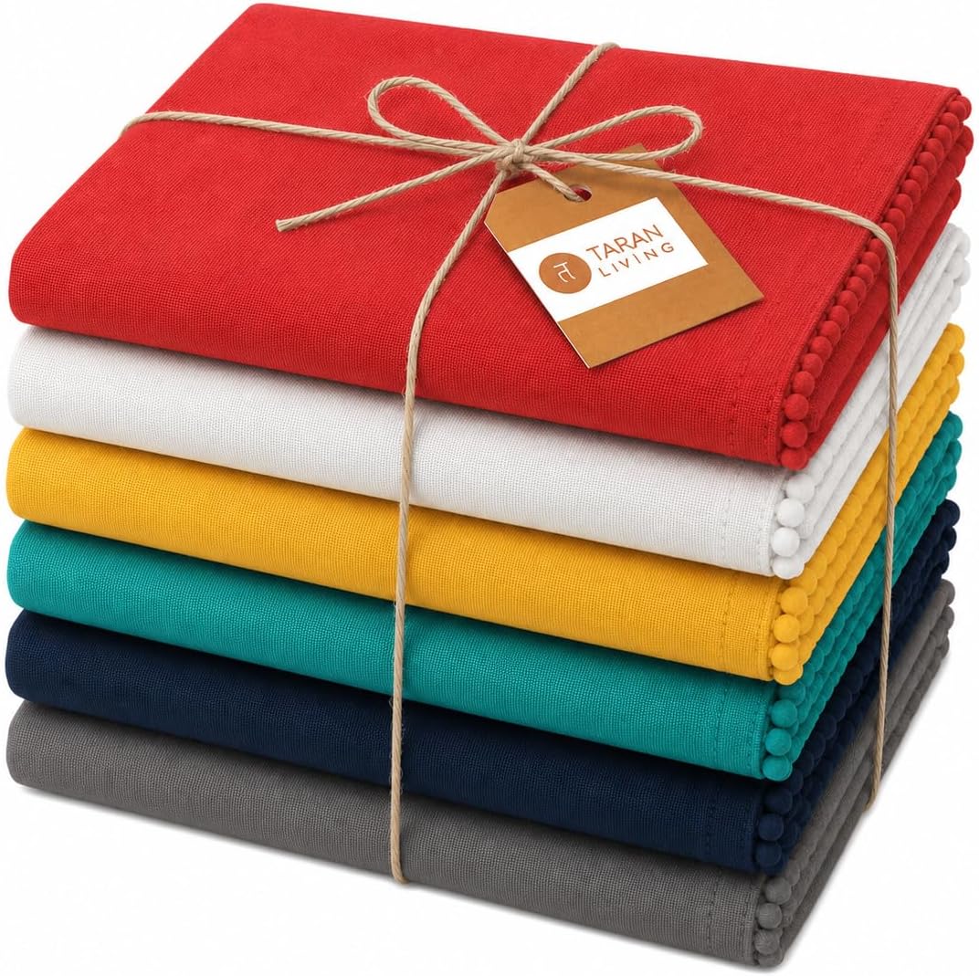 TARAN LIVING Kitchen Towels 100% Cotton Dish Towels Set of 6, Assorted Tea Towels Absorbent Hand Towels with Hanging Loop, 18x28 Inch Kitchen Dish Cloths for Drying, Blanks for Embroidery &amp; Craft