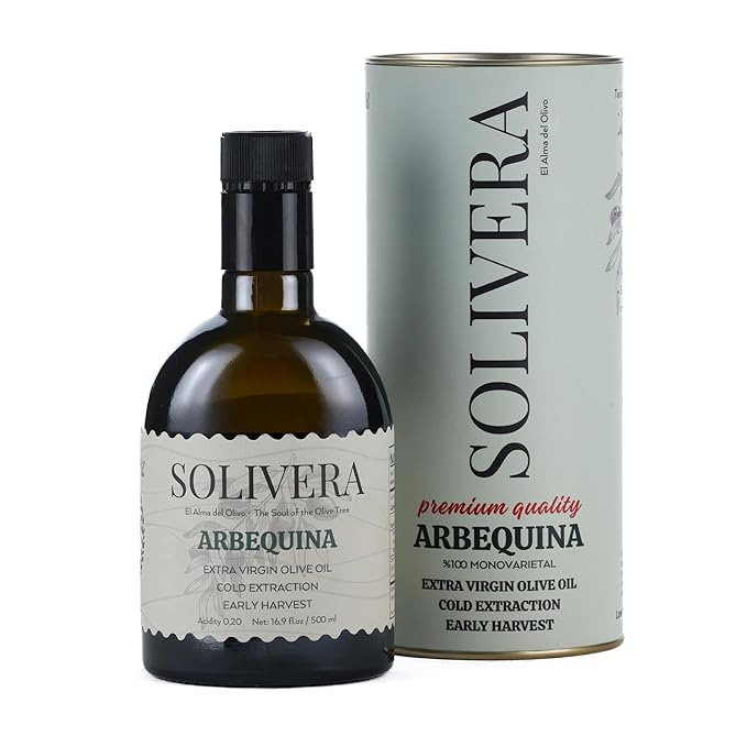 Solivera Arbequina Extra Virgin Olive Oil Cold Pressed, 300+ Polyphenols Rich, Single-Origin Organic Olive Oil, Delicately Fruity, Hand Picked Early Harvest - 16.8 fl. oz.