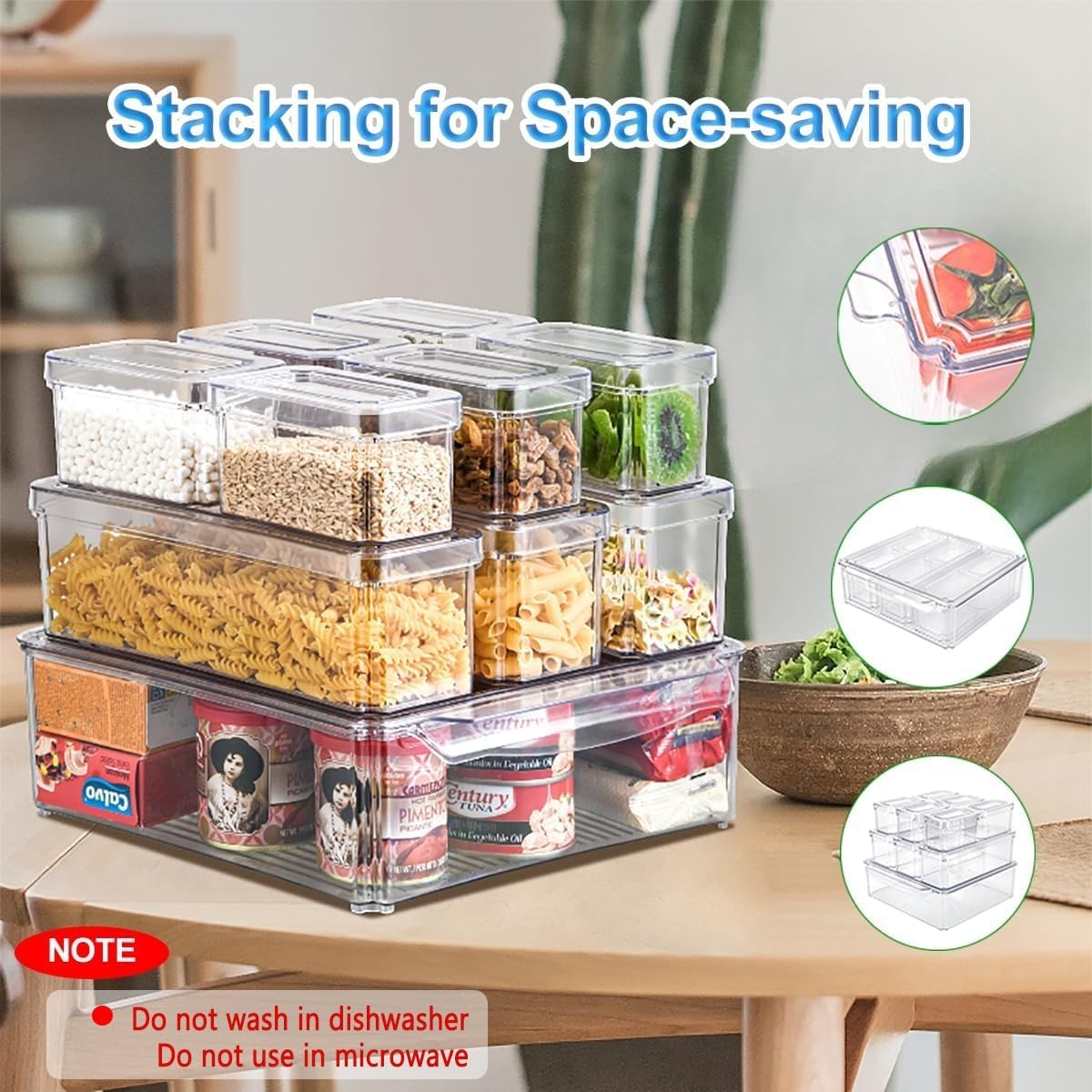 10 Pack Fridge Organizer, Stackable Refrigerator Organizer Bins with Lids, BPA-Free Produce Fruit Storage Containers for Storage Clear for Kitchen, Food, Drinks, Vegetable Storage