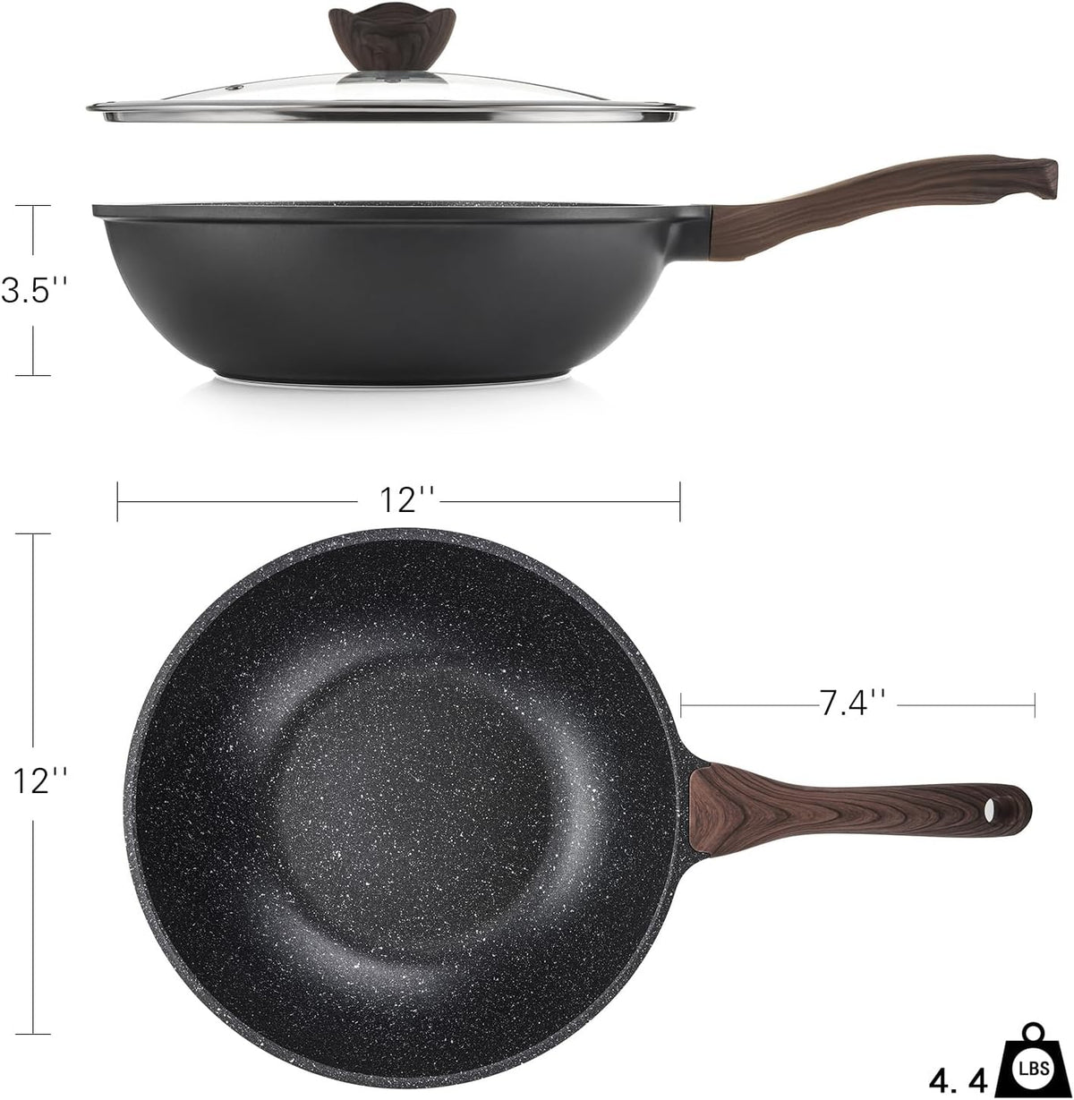 Nonstick Wok with Lid, 12 Inch Woks & Stir-fry Pans, Healthy Coating Induction Cookware, Compatible with All Stovetops, PFOA Free (Cream White)
