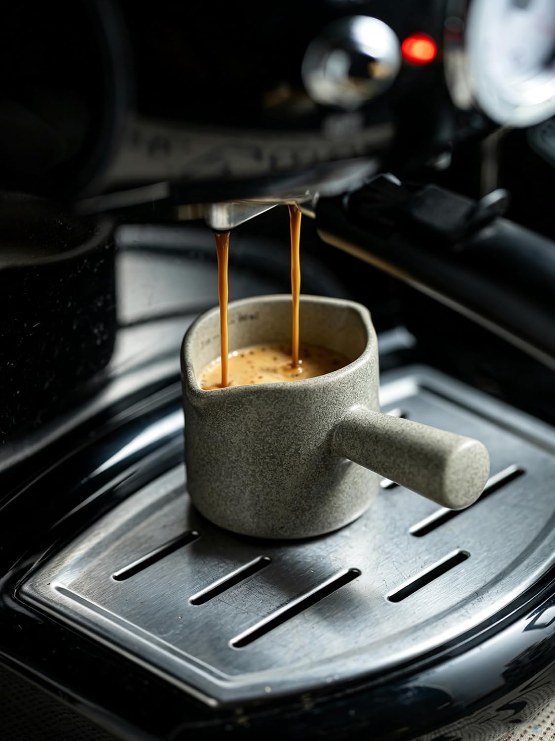Espresso Cup 3 OZ, Ceramic Espresso Measuring Cup, Double Spouts | Espresso Shot Cup with Handle, Espresso Accessories, Dual Measurement Scale, Cute Espresso Pour Cup, Gray