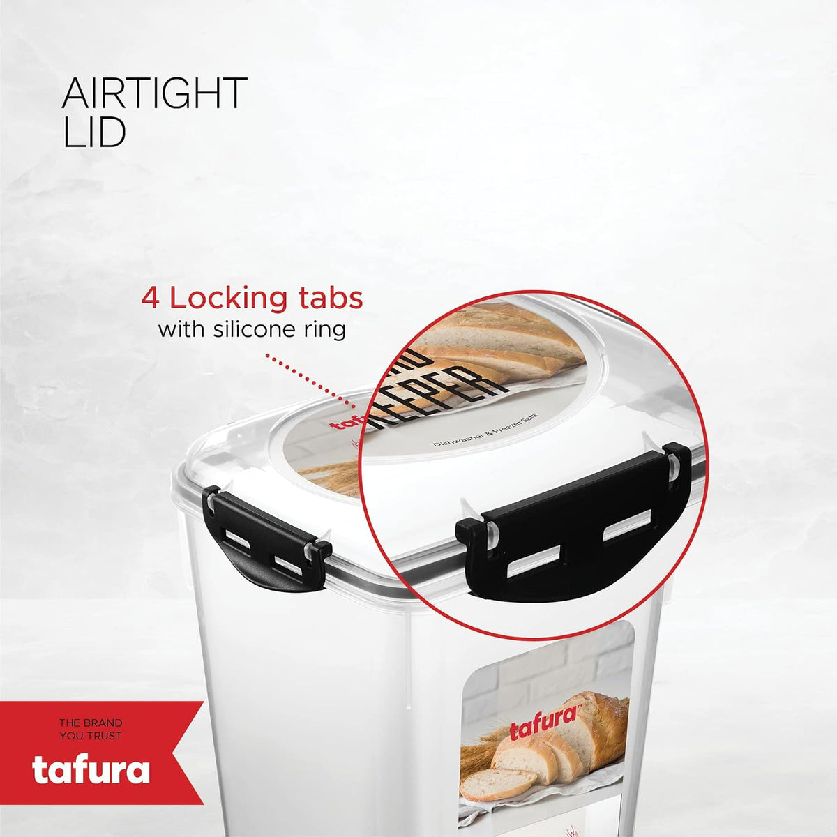 Tafura Bread Container - 2 Pack 5 Liter BPA Free Plastic Bread Box - Container/Holder for Homemade Loaves and Baked Goods with Black Airtight Lid