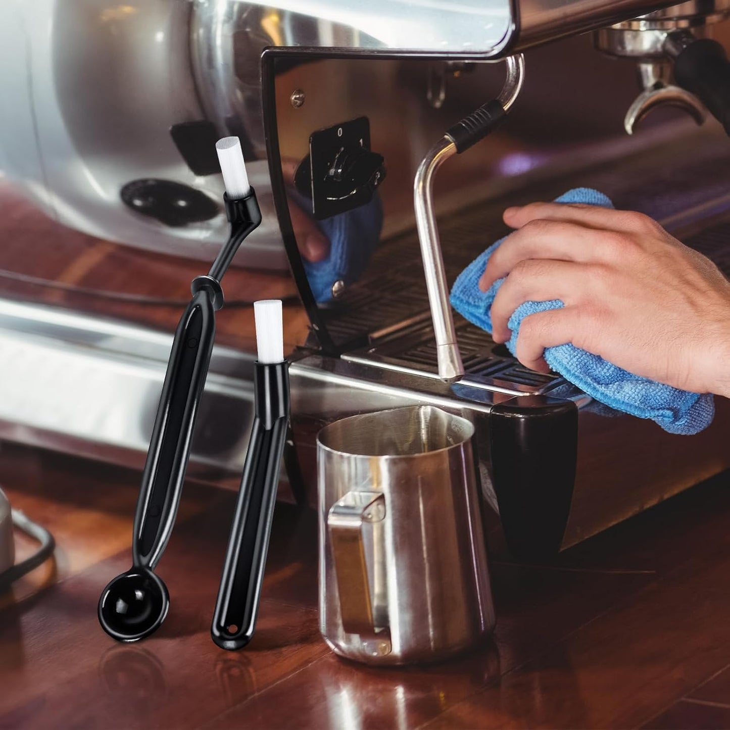 Coffee Cleaning Brush Set, 4 Pieces Espresso Grinder Machine Cleaning Brush Kit and 58mm Backflush Disk for Coffee Machine Group Head