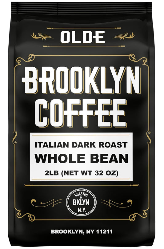 BROOKLYN COFFEE Whole Bean, Italian Dark Roast (2lb) Extra Strong, Delicious Taste, Heavenly Aroma - Fresh Bulk Coffee Beans