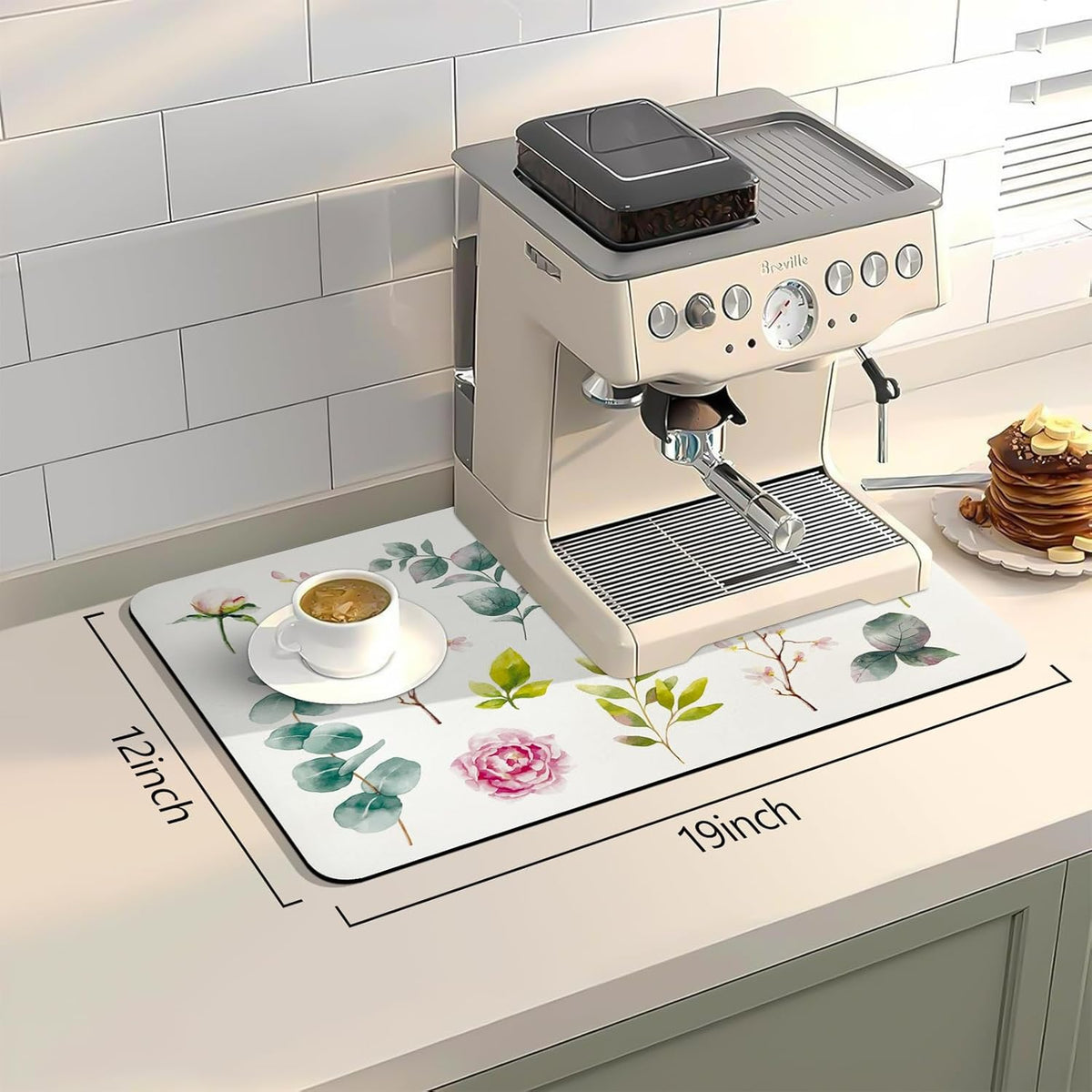 Bloss Dish Drying Mat, 12.2"x19.7" Absorbent Coffee Bar Mat with Waterproof Rubber Back, Fit Under Coffee Maker Machine/Kitchen Counter(Rose)