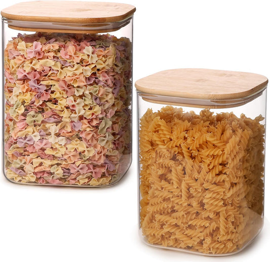 Glass Food Storage Jars 150 Set of 2,Glass Storage Containers Clear Glass Food Canister with Bamboo Lid Airtight For Serving