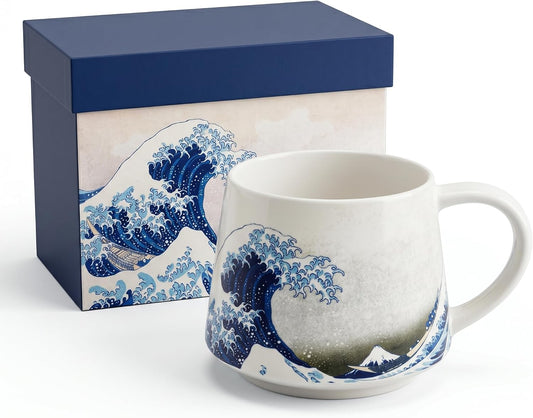 Topadorn 12oz Ceramic Coffee Mug With Handle, Hokusai Great Wave Tea Cup