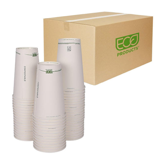 ECO PRODUCTS Compostable Disposable GreenStripe 16oz Coffee Cups, Case of 1000, White Single Wall Hot Paper Cup, Plant Based