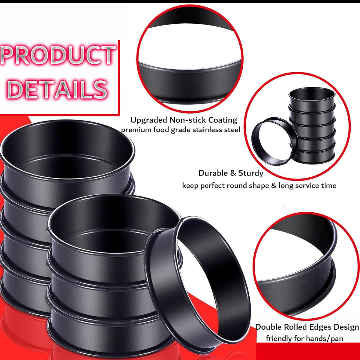 DATANYA 16Packs Crumpet Rings NONSTICK English Muffin Rings 4 Inch - Stainless Steel Double Rolled Tart Rings Upgrade Round Metal Cooking Pastry Ring Molds for baking