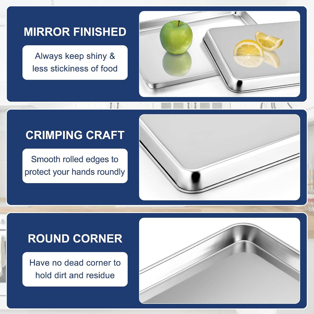 P&amp;P CHEF Baking Sheet Pan, Stainless Steel Cookie Sheet, 16 Inch &amp; 2 Pcs | Oven Tray Sheet Pan for Baking &amp; Serving, Baking Tray for Multi Uses, Heavy Duty &amp; Non-toxic, Rust Free &amp; Dishwasher Safe