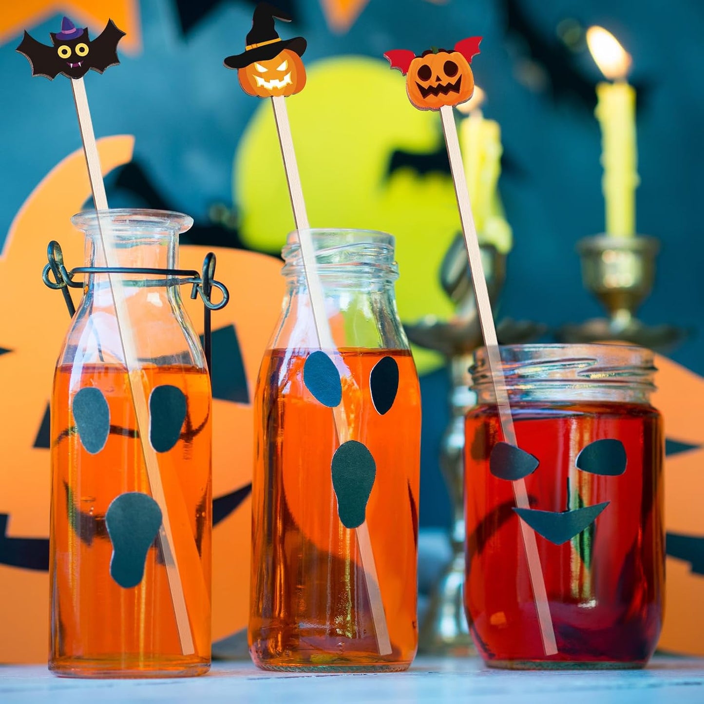 Mifoci 100Pcs Halloween Wooded Coffee Stirrers 7'' Disposable Stir Stick