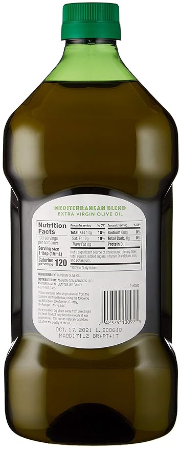 Amazon Fresh, Mediterranean Blend Extra Virgin Olive Oil, 2QT 3.6 Fl Oz (2L)
