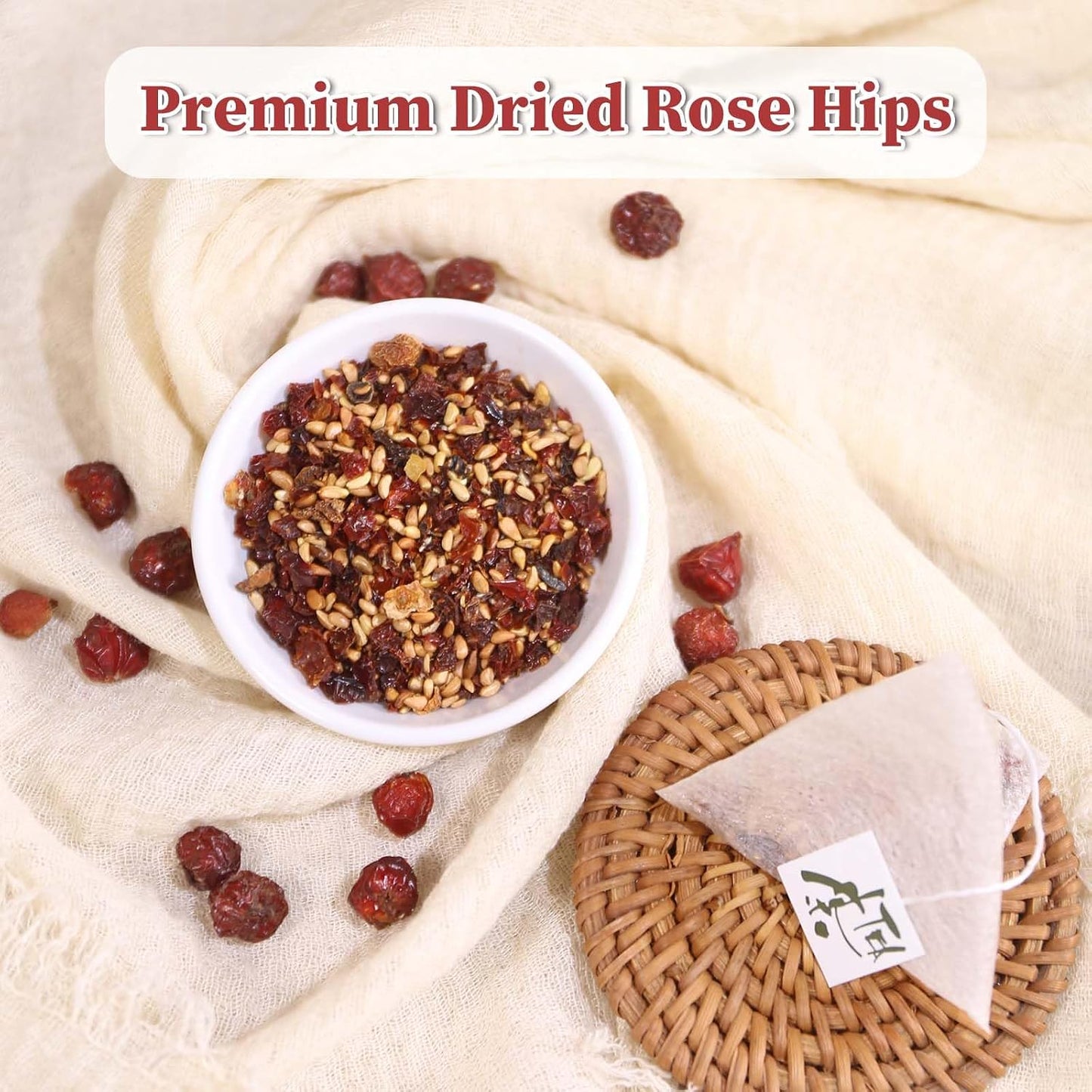 FullChea - Rose Hips Tea Bags, 50 Count, Dried Rose Hips | 100% pure rose hips herbal tea, rich in antioxidants, Non-GMO caffeine-free, easy to brew hot or iced