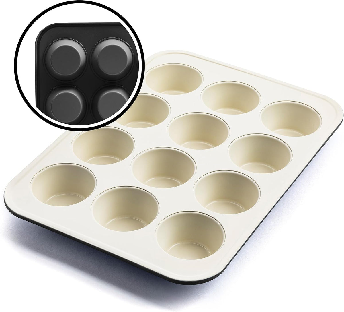 GreenLife 12 Cup Ceramic Nonstick Muffin Pan, Black | 11.4" x 1.9" x 15.9", PFAS-Free Nonstick, Cupcake Tin, Easy Release, Even Heating, Wipe Clean, Heavy Duty, Warp Resistant