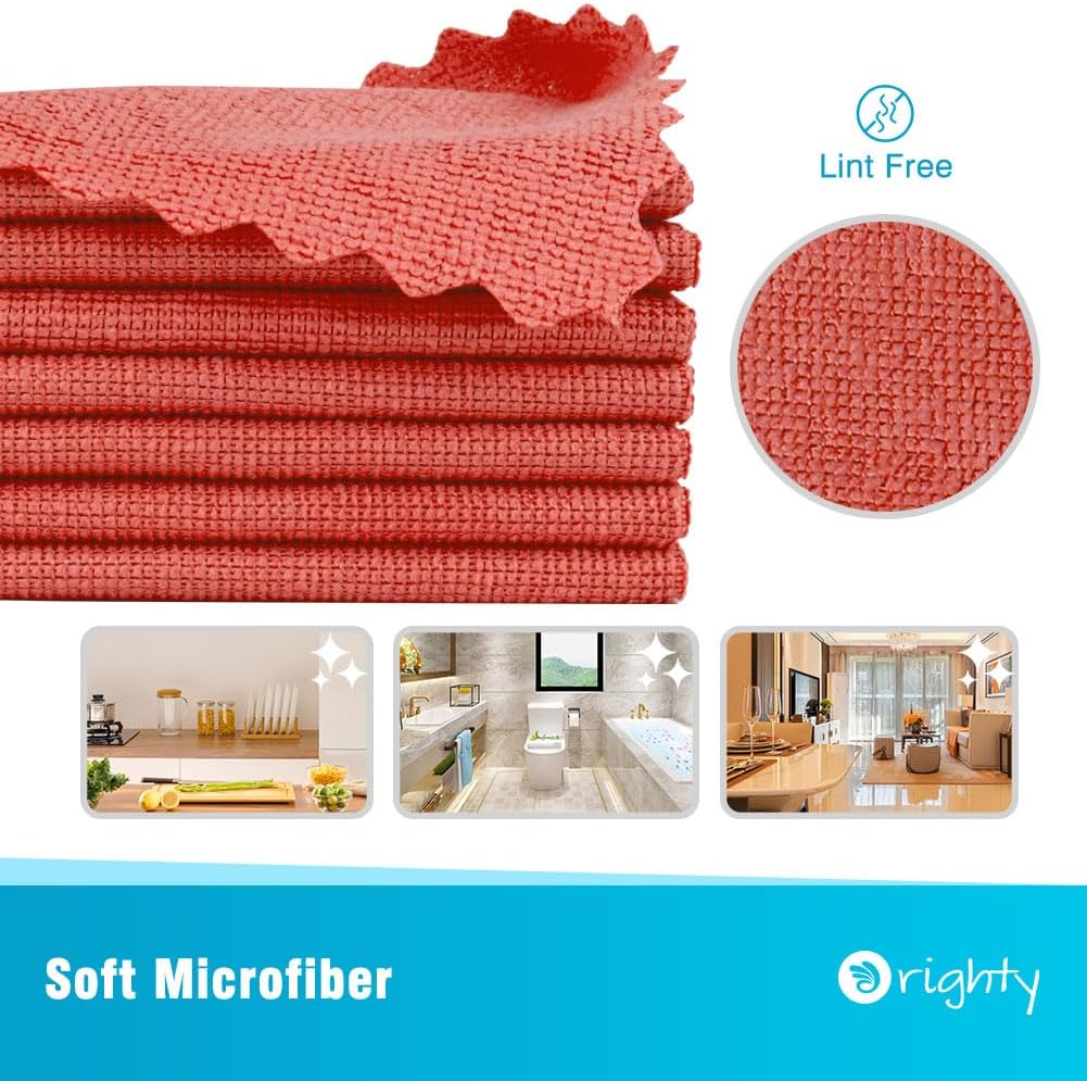 Orighty Microfiber Cleaning Cloth Bulk, 150 Pack Shop Towels 12x12 in, Red