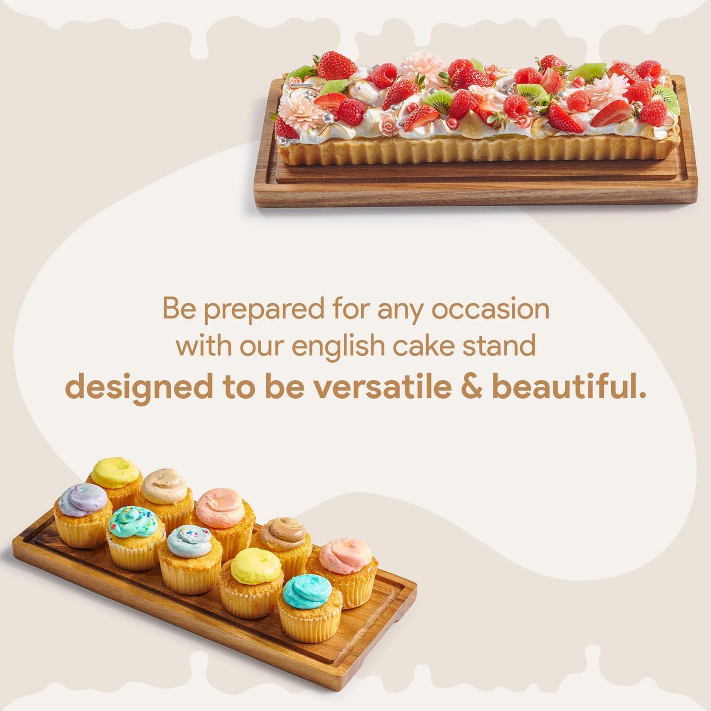 HOMESPHERE Cake Display with Lid, Rectangle Cake Stand, Cookie Display | Acacia Wood Cake Stand with Lid, Pastry Display with Dome for Loaf Cakes, Bread, Wood Tray Platter &amp; Acrylic Cover, 15x6.25”