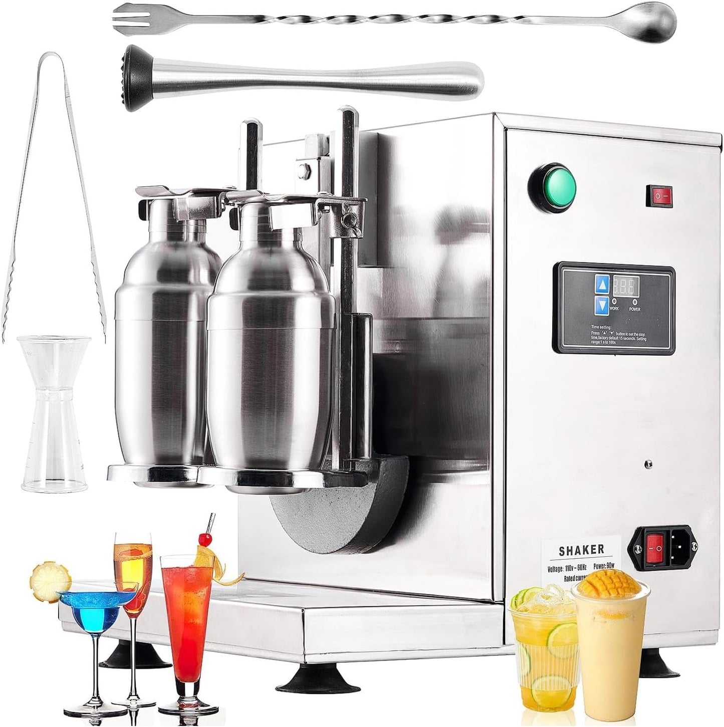 Automatic Electric Milk Tea Shaking Machine, Double Frame, High Efficiency, Intelligent Control, Stainless Steel, 400r/min, 750ml Cups, Wide Application