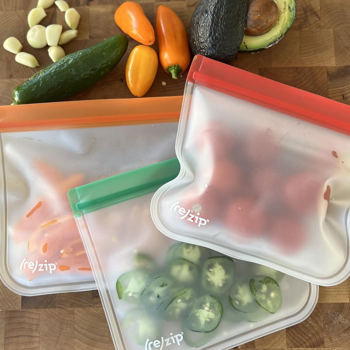 (re) zip 5-pack Reusable Sandwich Lunch Food Storage Bags (28 Fl Oz, 3.5 Cup) | BPA-Free, Food Grade, Leakproof, Freezer Safe, Dishwasher Safe, Travel Friendly | Jewel Tones for Easy Organization