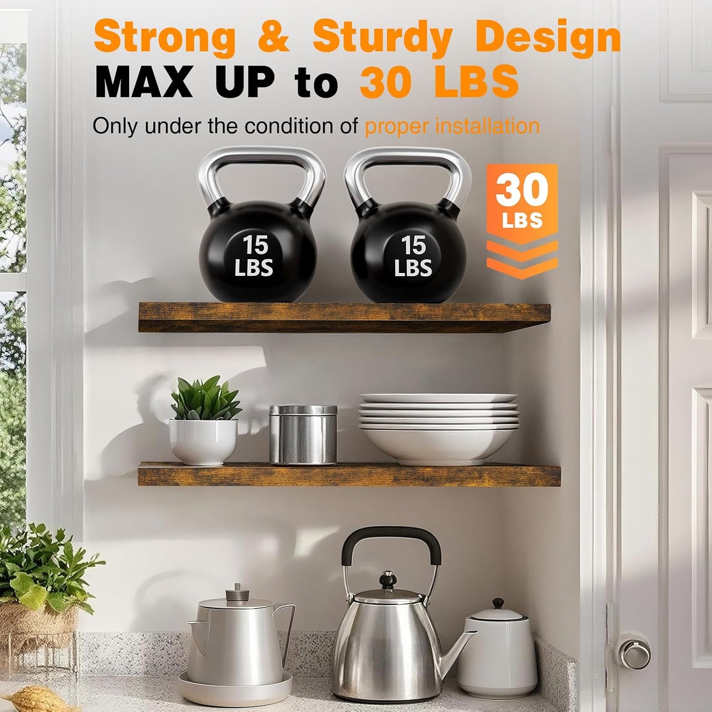 BAYKA Rustic Brown Floating Shelves 47.2in, Set of 2, Wall Mount Wood Shelf