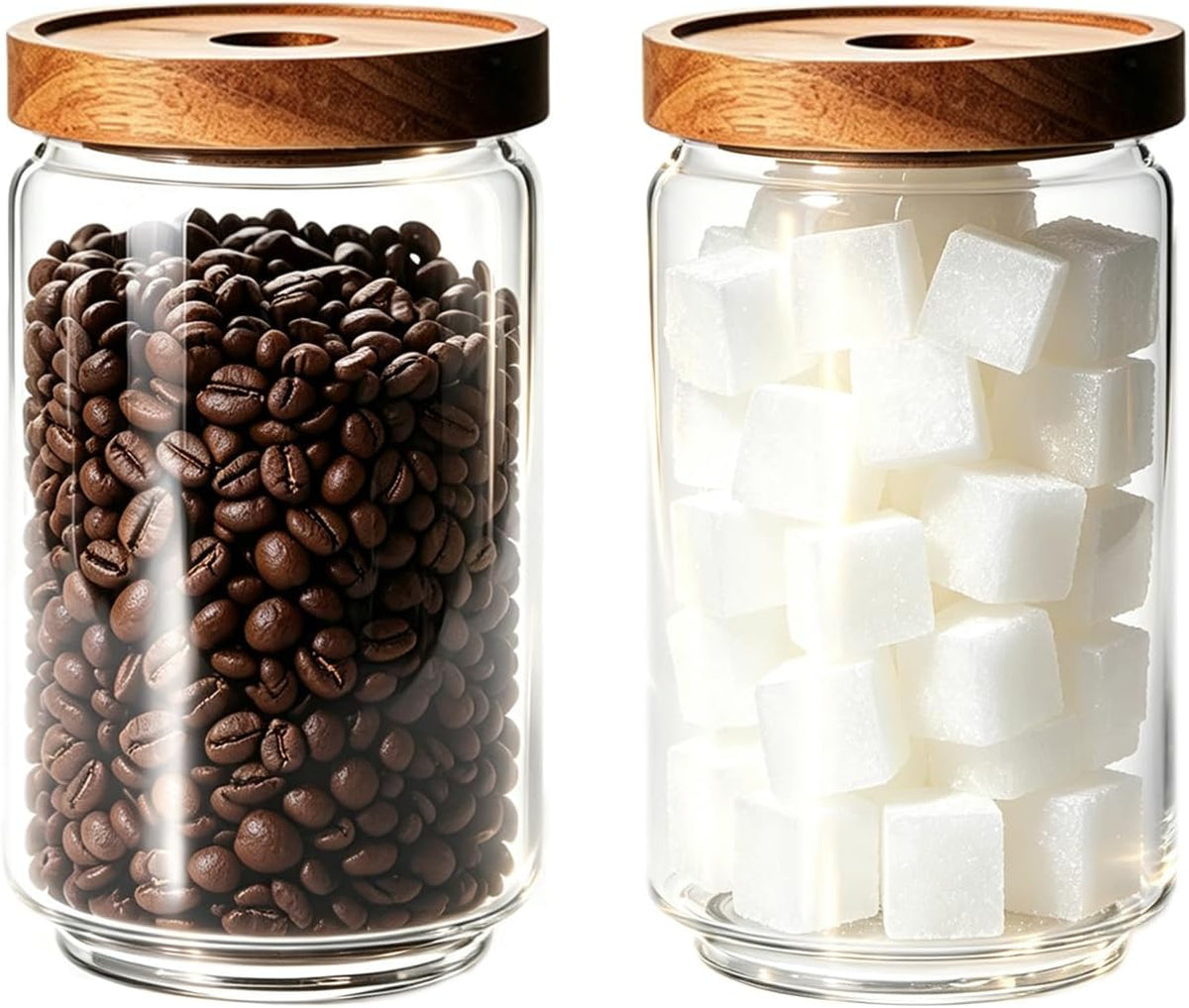 Glass Jars with Airtight Wood Lids - 25 OZ / 750 ML Kitchen Pantry Storage Containers, Decorative Canister for Chia Seed, Coffee Bean, Sugar, Spice, Cereal, Oats, Cookie, Candy, Tea, Nuts, Set of 2