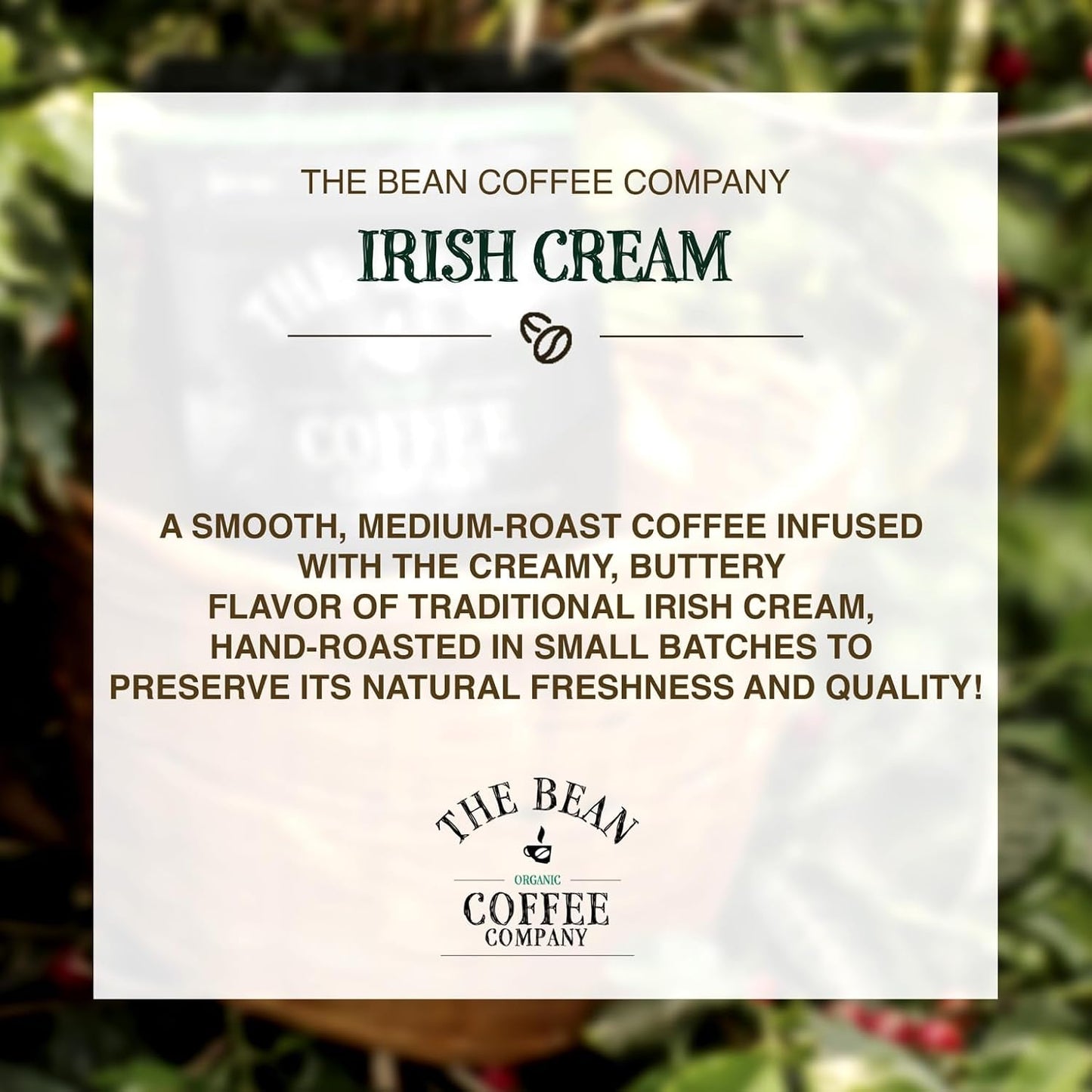 The Bean Organic Coffee Co. Irish Cream, Medium Roast, Ground, 2 x 1 lb | Silky Irish cream with a hint of mint. Organic ground coffee. Medium Roast. 2 x 1 lb.