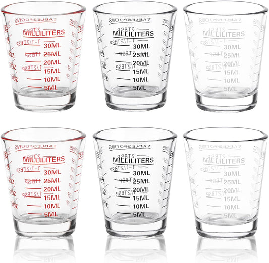 Shot Glasses Measuring Cup Set 6 Pack Espresso Shot Glasses Liquid Heavy Glass 26-Incremental Measurement 1 OZ, 2 TBS, 6