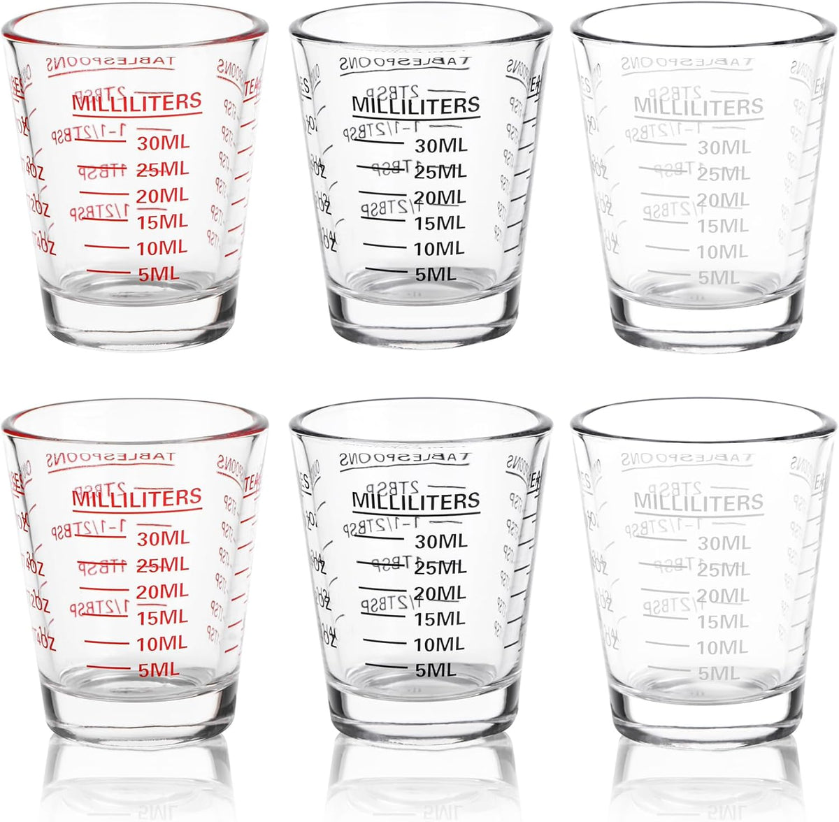 Shot Glass Measuring Cup Set, 6 Pack Espresso Shot Glasses (Mixed Colors)