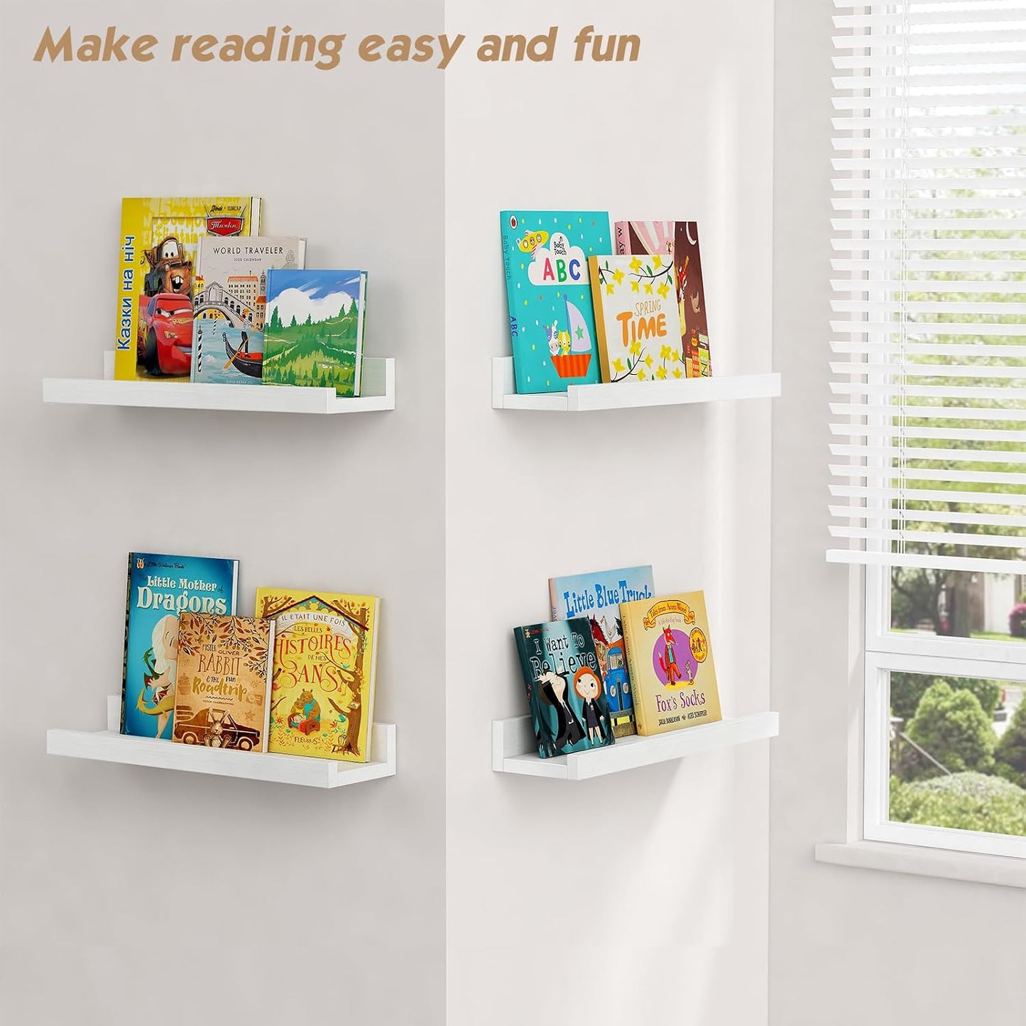 16 Inch Picture Ledge Shelf, Photo Floating Shelves with Lip for Wall