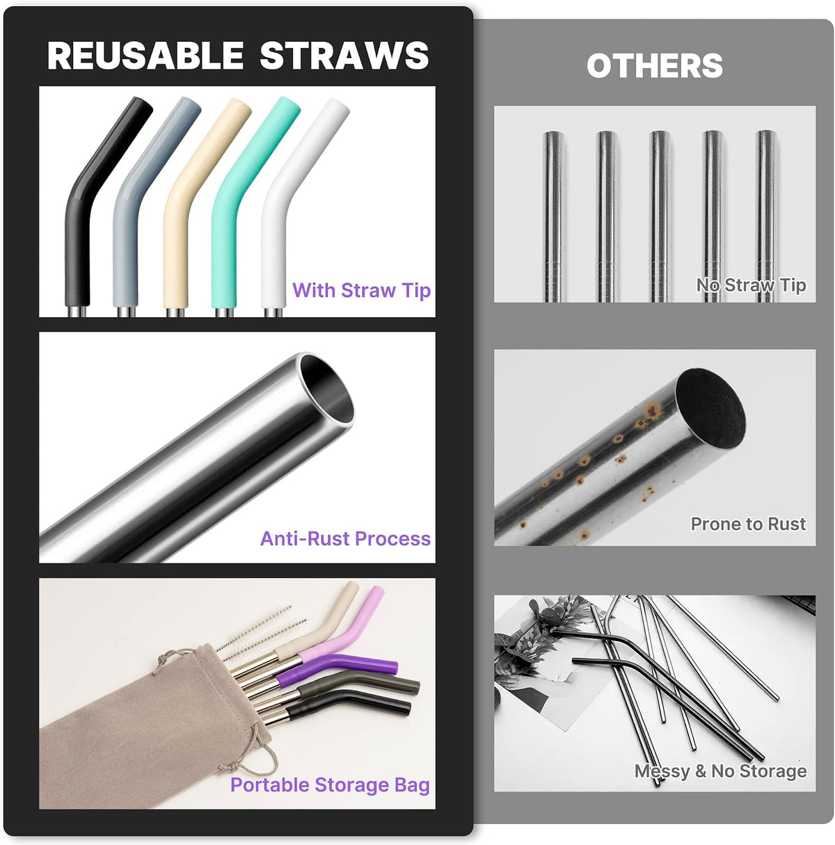 Metal Straw for 40 oz Stanley Cup, Reusable Stainless Steel Straws with Silicone Tip for Simple Modern, Meoky 40oz Tumbler, 12" Extra Long Straws, Cleaning Brush, 1 Portable Bag