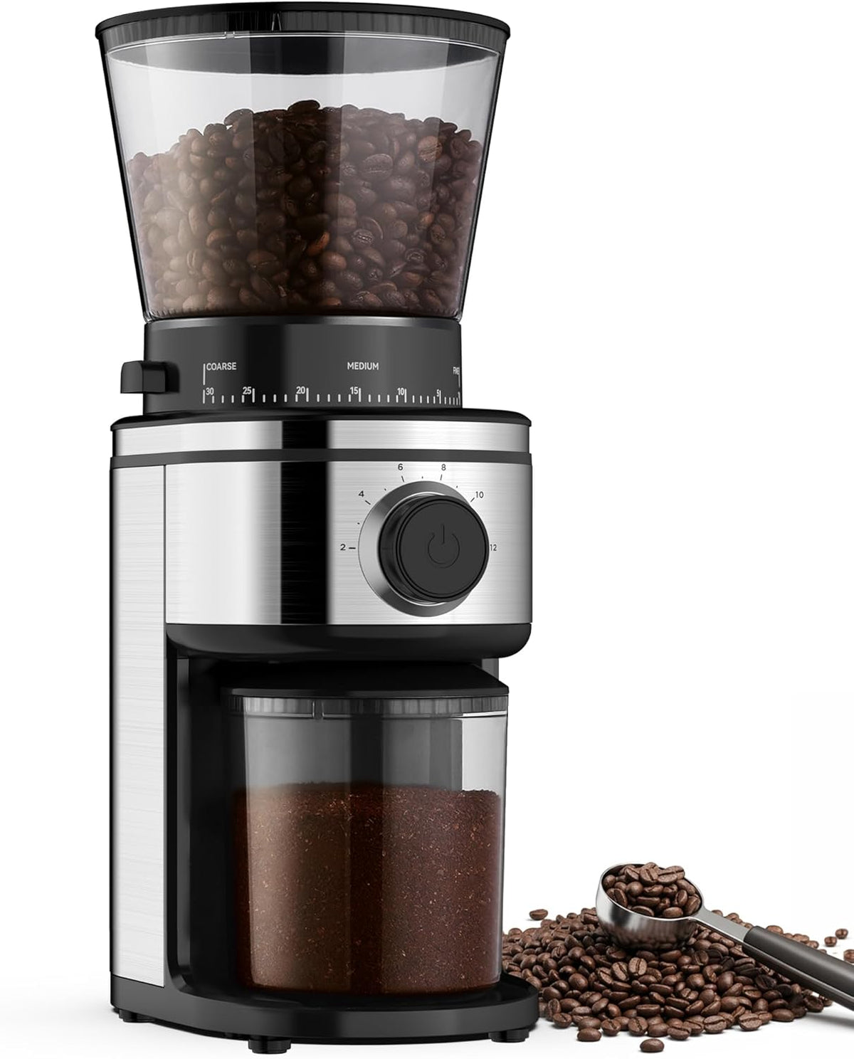 AYCHIRO Conical Burr Coffee Grinder Electric, Coffee Grinder with 30 Grind Settings, Adjustable Burr Mill Grinder for Home Use, 2-12 Cups for Espresso, Pour Over &amp; French Press