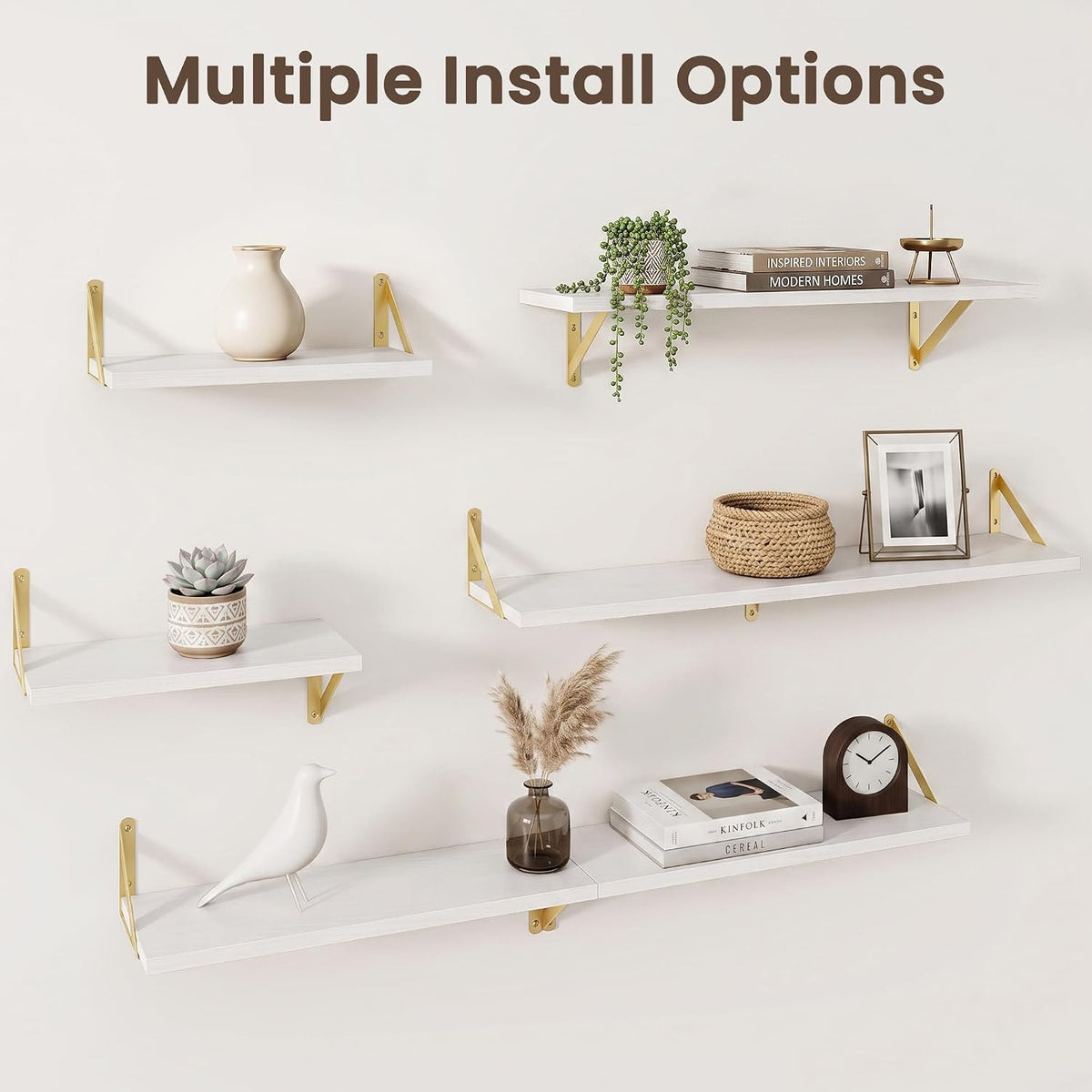 Dreamland Wall Mounted Floating Shelves Set of 2, 55x8, White&amp;Gold