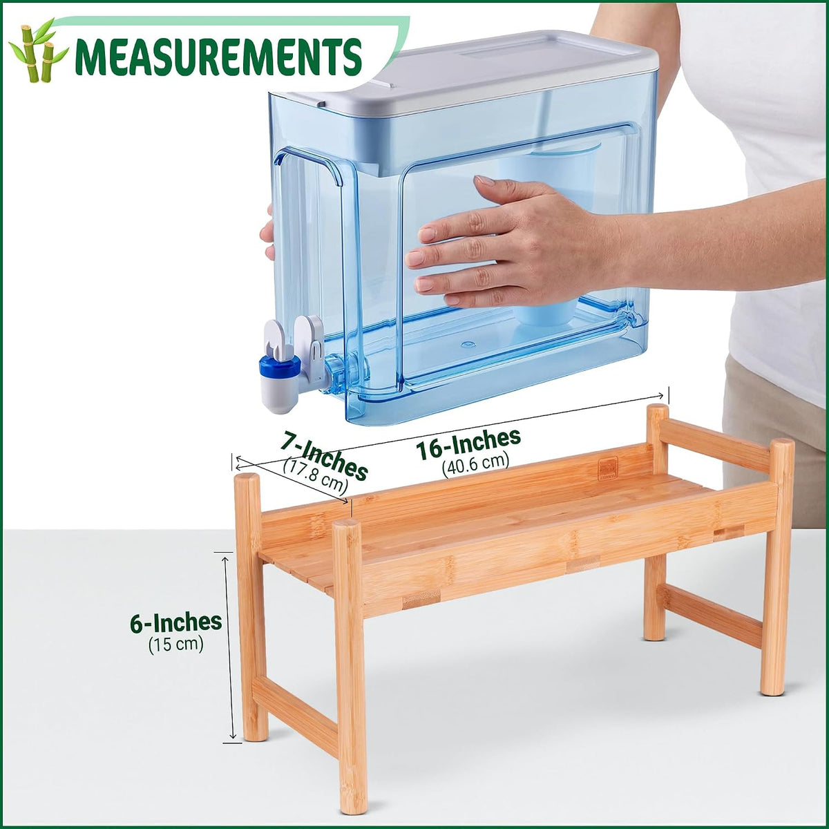 ZPirates Bamboo Water Dispenser Stand, 16 x 7 x 6 in, Anti-Slip