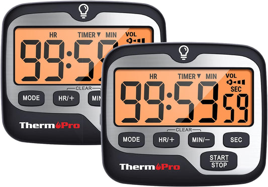 ThermoPro TM01(2 Pack) Kitchen Timers for Cooking with Count Up Countdown Timer, Digital Timer for Kids with Touch Backlit,