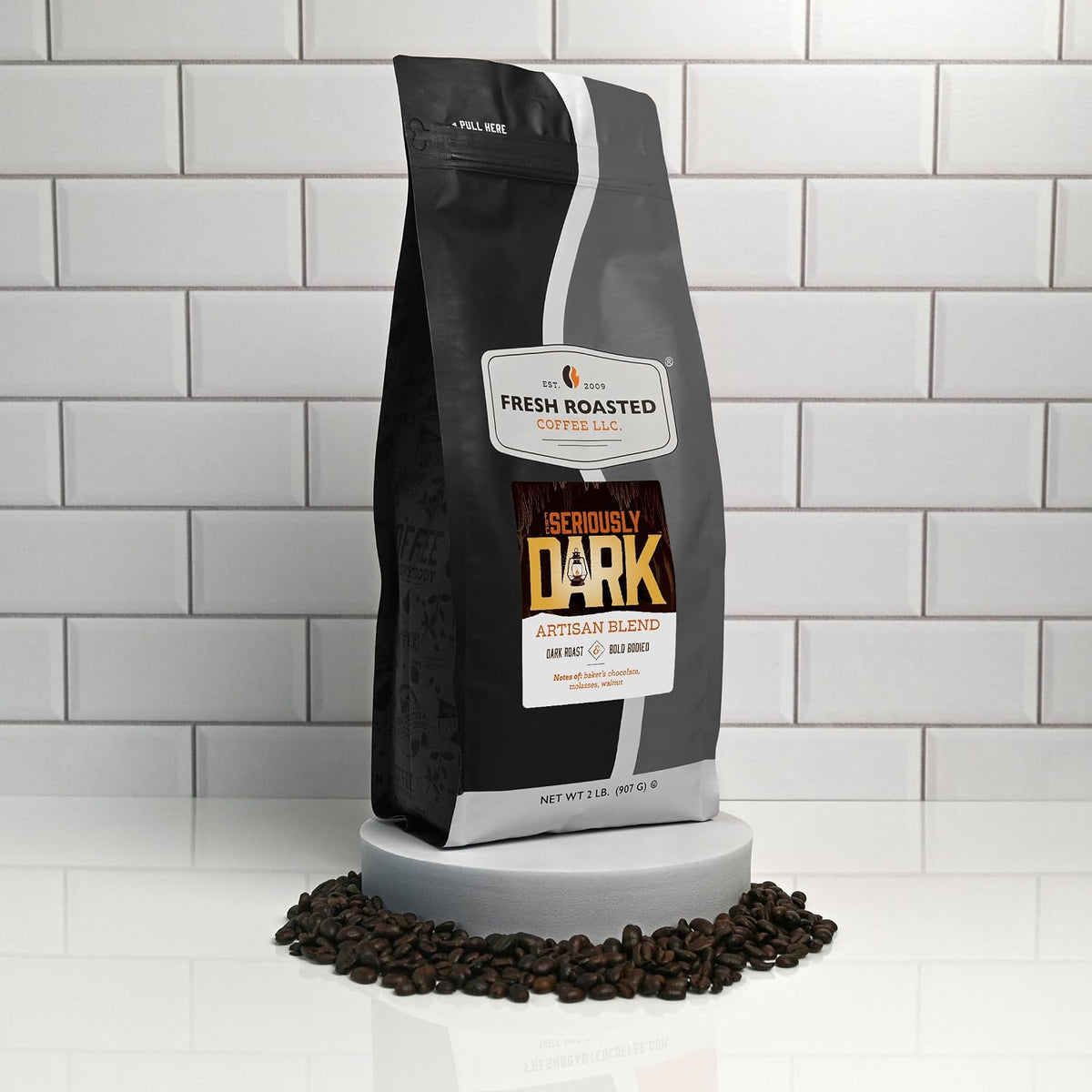 Fresh Roasted Coffee, Seriously Dark Artisan Blend Drip Ground Coffee, Dark Roast, Kosher, 2 lb (32 oz)