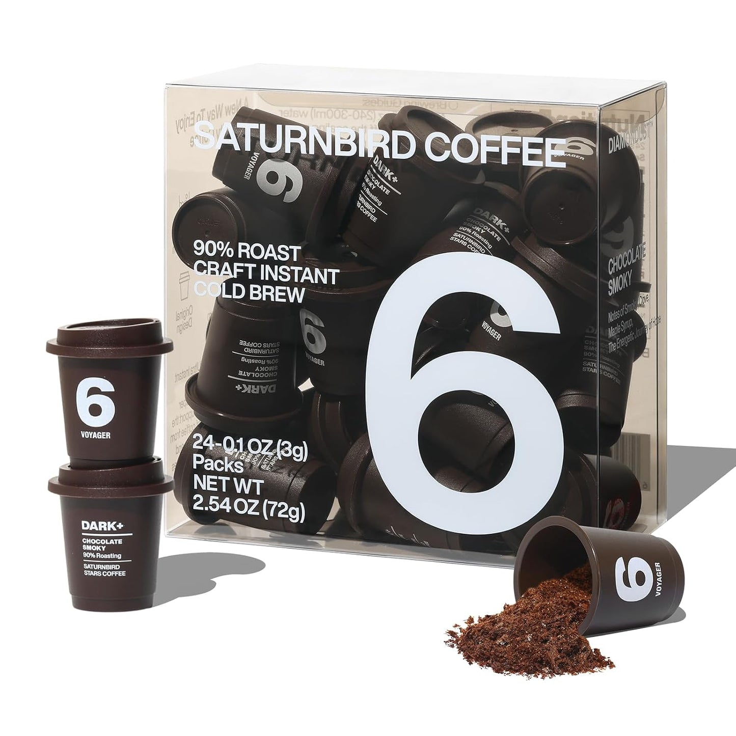 Saturnbird No.6 Instant Coffee, Specialty Freeze Dried Coffee 24 Count | 100% Arabica|Fresh Taste|Dark+ Roast|Smoky,Clove,Maple Syrup Flavor|No Coffee Maker Needed|Supports Cold Water Brewing