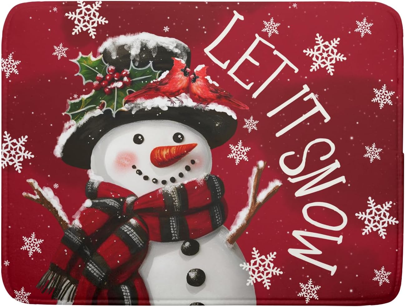 Merry Christmas Dish Drying Mat for Kitchen Counter 18x24 Inch Let It Snow Dish Draining Mat Xmas Snowflakes Decorations