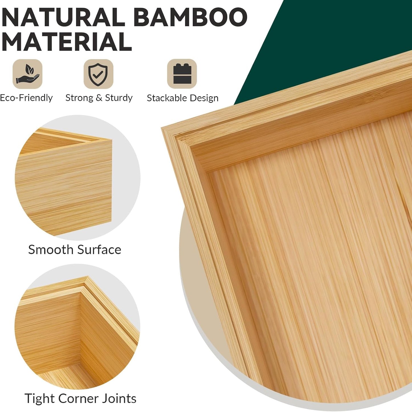 Lixple Bamboo Kitchen Drawer Organizer, 2 Pack, 15" x 6" x 2"
