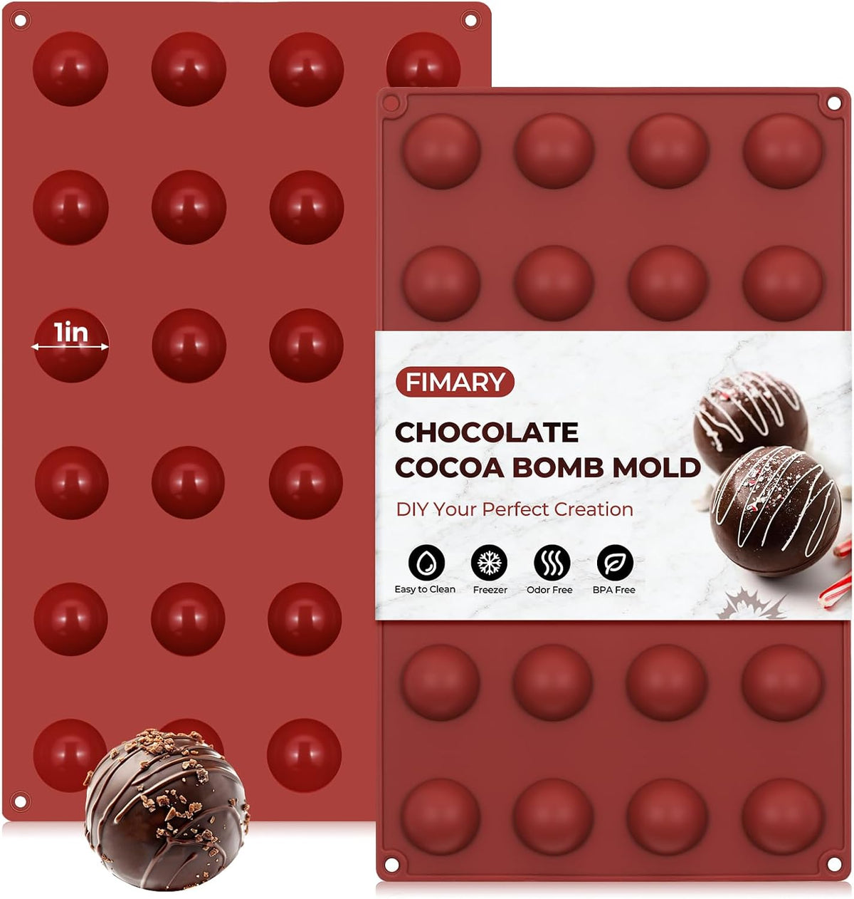 24 Holes Silicone Hot Chocolate Bomb Molds, 2 Packs Mini Semi Sphere Mold 1" Half Sphere Silicone Baking Molds for Making Chocolate, Cake, Jelly, Dome Mousse