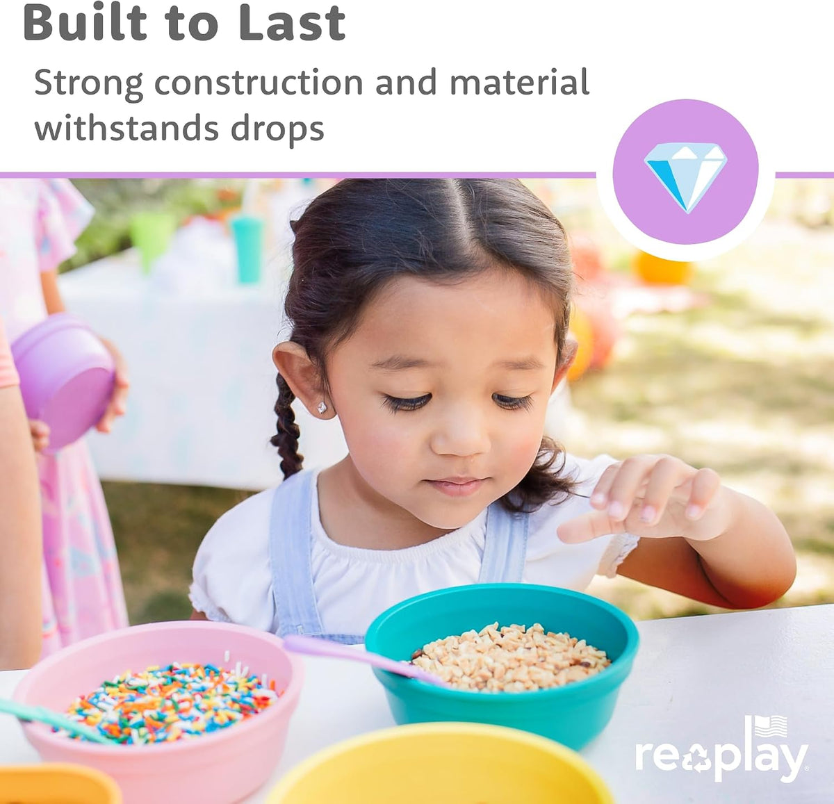 Re-Play 12 oz. Toddler Bowls Set of 3 - Kids Deep-Walled, Durable &amp; Reusable Snack and Meal Bowls, Dishwasher &amp; Microwave Safe, BPA-Free, Made in USA from Recycled Plastic, Beach Baby