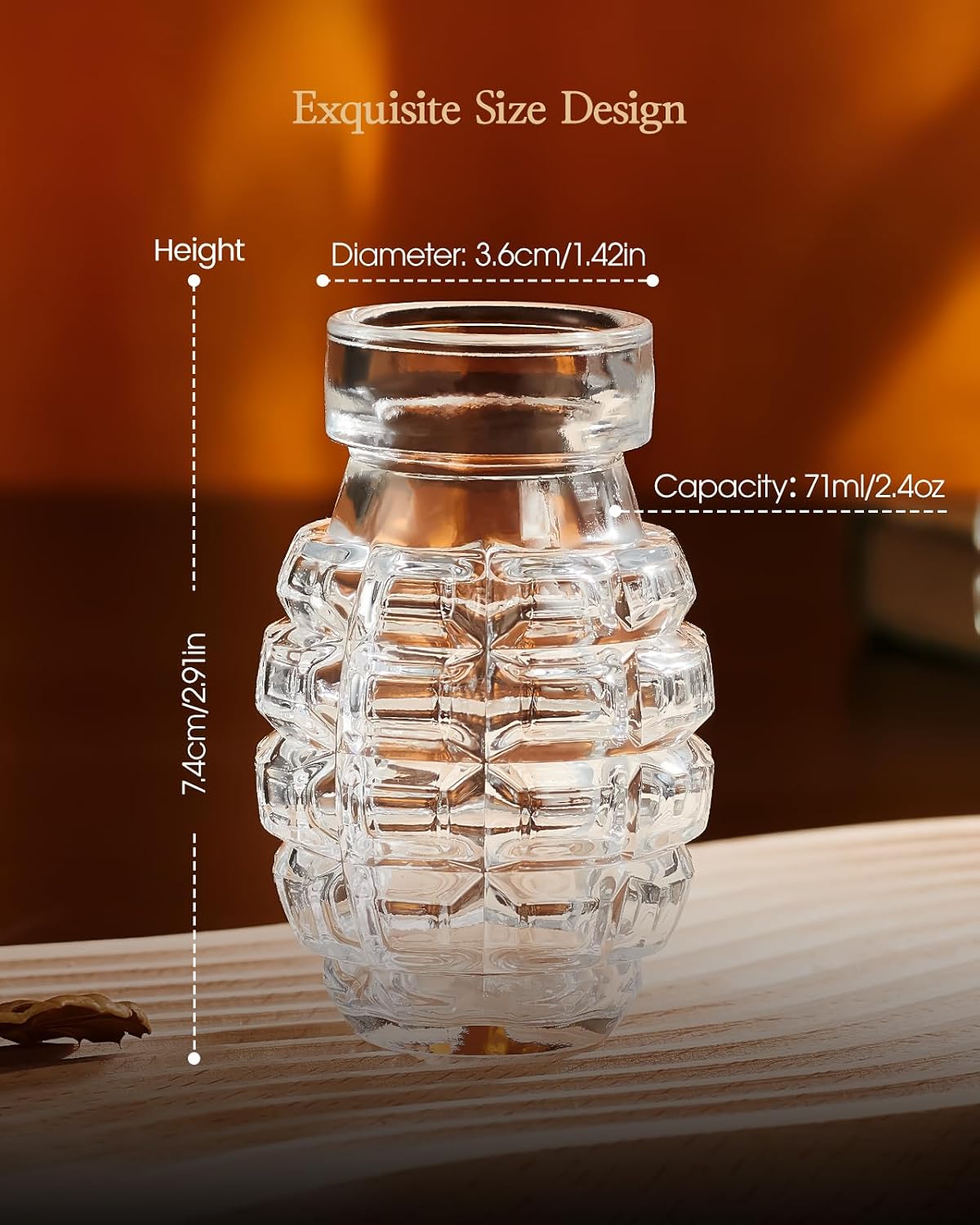 Kollea Grenade Shaped Shot Glass Set, 4 Pcs 3.7 Oz Heavy-Base Cups | Thick Lead-Free Glass for Whiskey, Grenade Design, Tequila, Vodka, Liquor, Gifts for Men, Dad, Boyfriend, Party Cave Decor