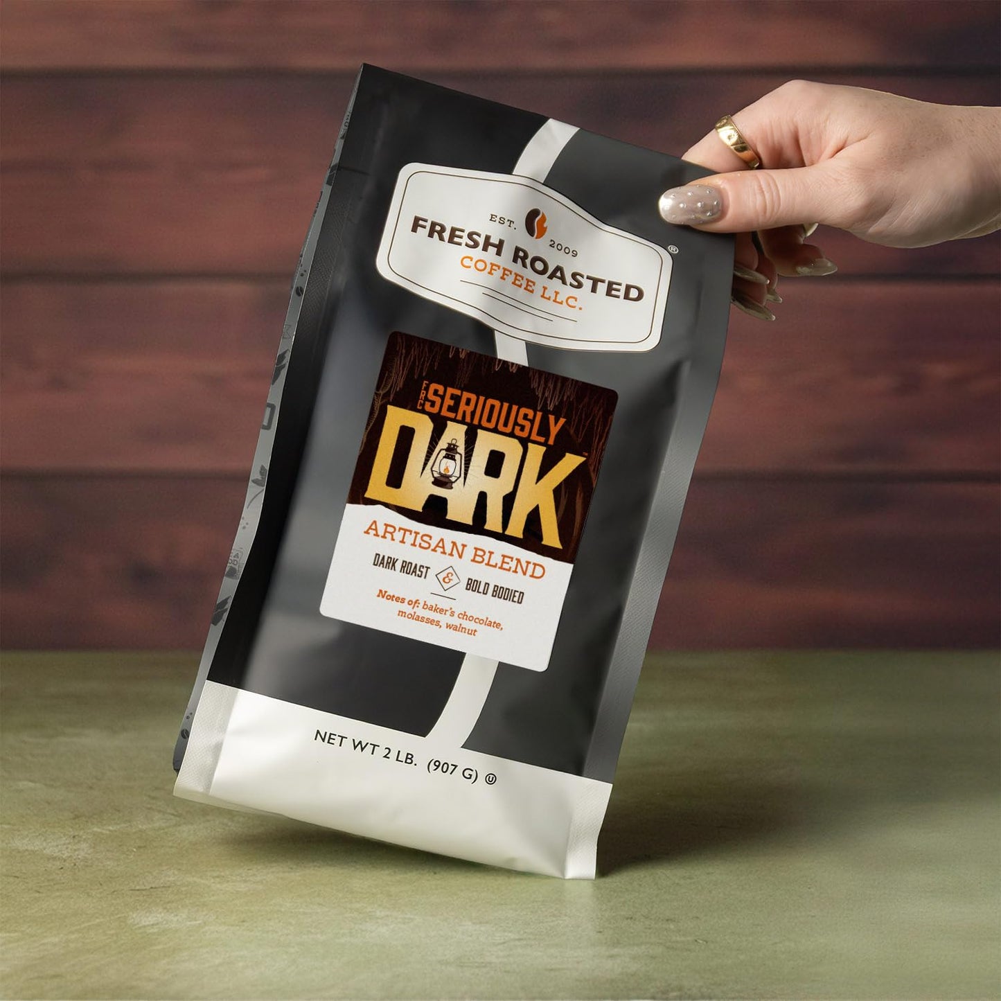 Fresh Roasted Coffee, Seriously Dark Artisan Blend Drip Ground Coffee, Dark Roast, Kosher, 2 lb (32 oz)