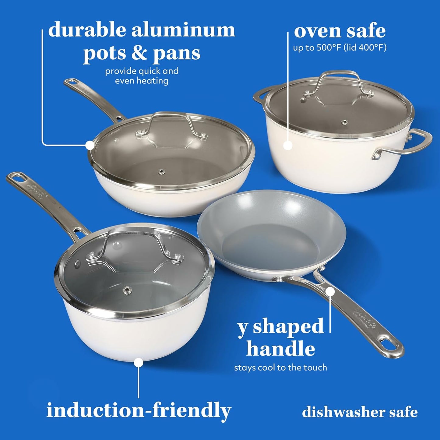 Sur La Table Kitchen Essentials 10 Piece PFA Free Non-Toxic Titanium Ceramic Nonstick Interior Forged Aluminum Cookware