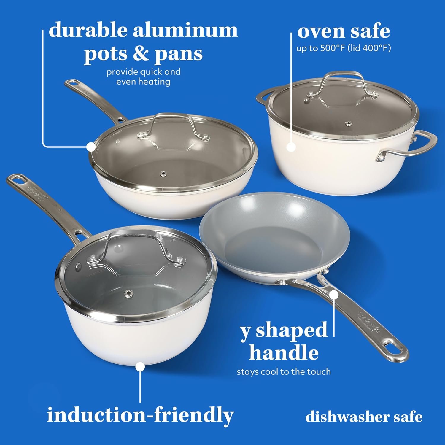 Sur La Table Kitchen Essentials 10 Piece PFA Free Non-Toxic Titanium Ceramic Nonstick Interior Forged Aluminum Cookware