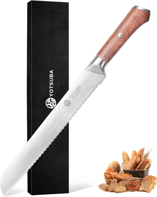 YOTSUBA 10" Bread Knife, Serrated Knife for Homemade, High Carbon Stainless Steel Serrated Bread Knives with Ergonomic Wood