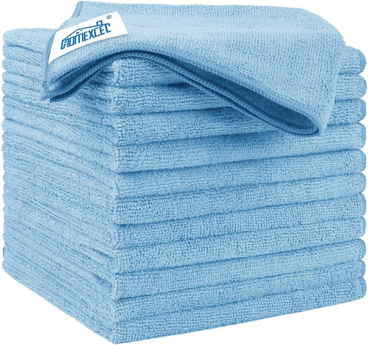 HOMEXCEL Blue Microfiber Cleaning Cloth 12 Pack, 12.5 x 12.5 inch Microfiber Towels for Cars, Ultra Absorbent Car Washing