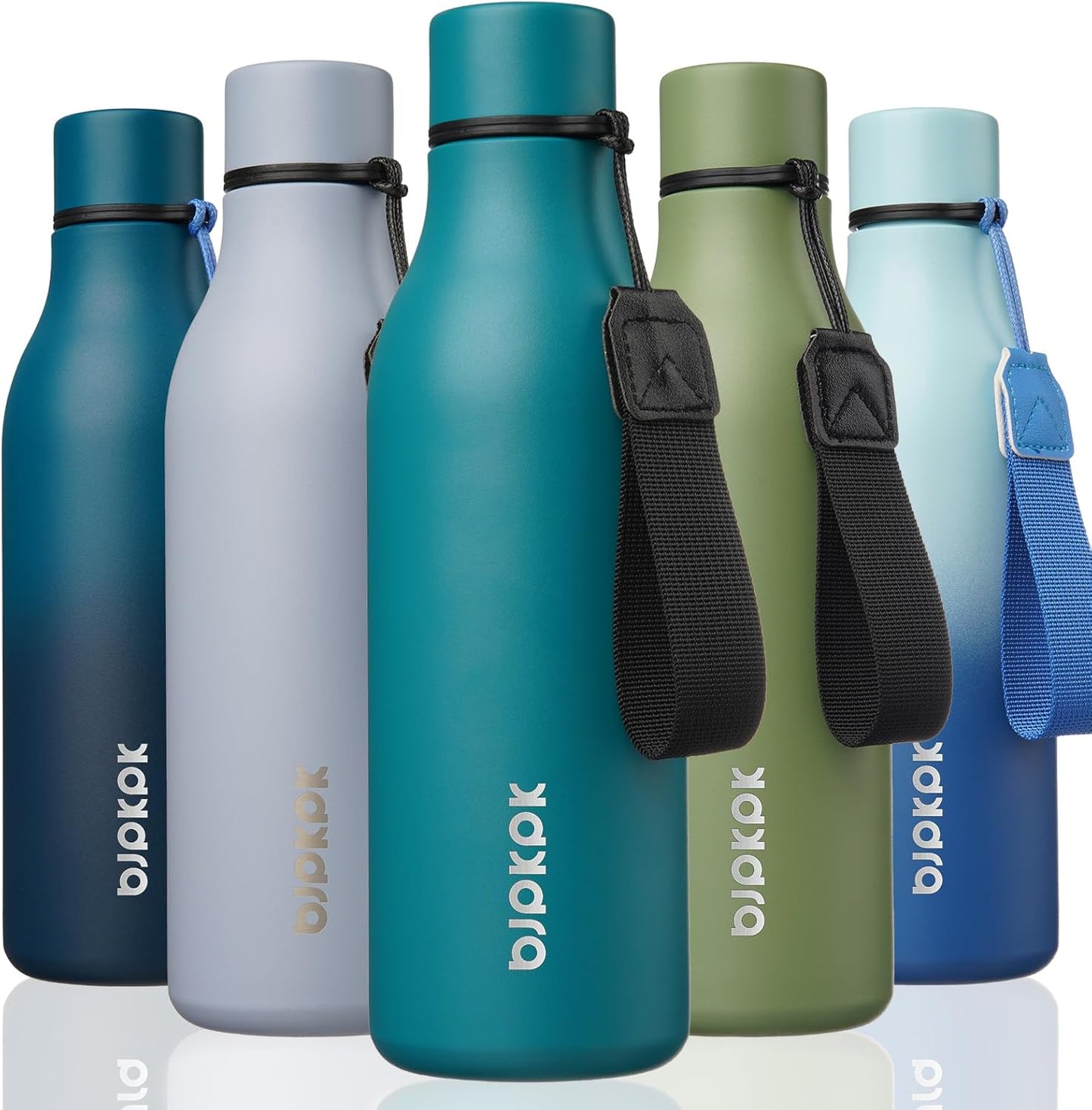 BJPKPK Insulated Water Bottles, 18 oz Stainless Steel Metal Water Bottle with Strap, BPA Free Leak P