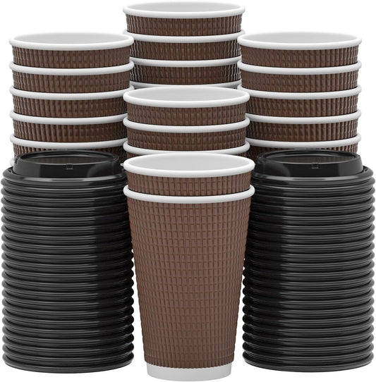 Qunclay Disposable Coffee Cups with Lids,16 oz (80 Pack) Togo Hot Paper Coffee Cup with Leak-Proof Lid To Go for Hot/Cold