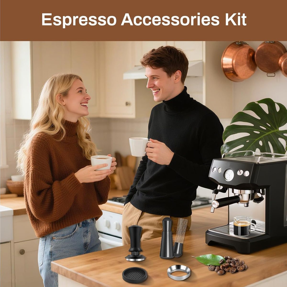 54mm Espresso Accessories Kit - 54mm Tamper Suitable for 54mm bottomless portafilter and 4 OZ Espresso Cups Set of 2 - WDT Tool Dosing Funnel Espresso Machine Accessories Distribution Tool